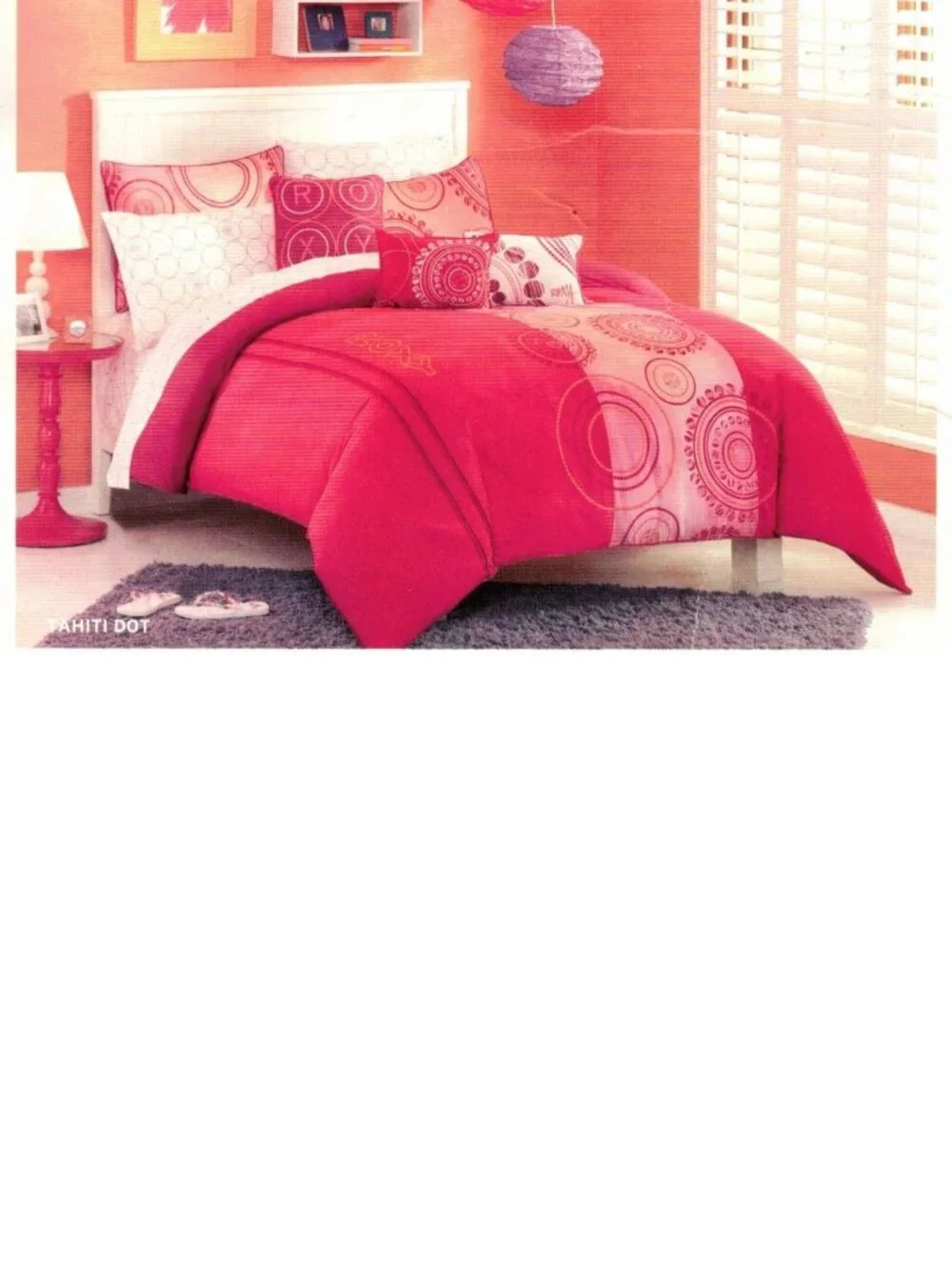 NEW~TWIN size comforter/Duvet Cover+Sham Set~Roxy Tahiti Dot~orange red pink